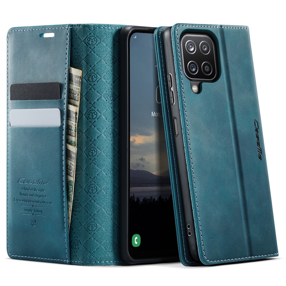 CASEME For Samsung Galaxy A12 Case  033 Series RFID Blocking Wallet Stand Calf Texture Leather Phone Cover - Green