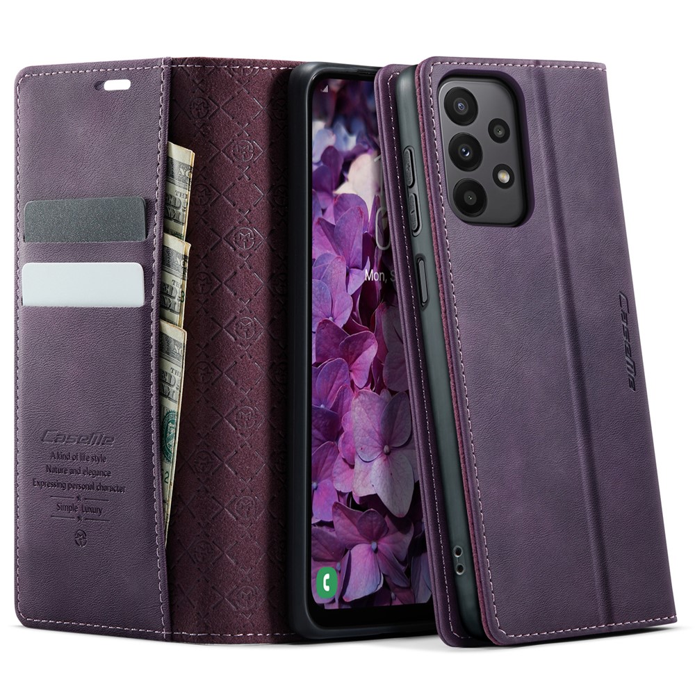 CASEME For Samsung Galaxy M23 5G / Galaxy A23 4G Case 033 Series RFID Blocking Wallet Stand Calf Texture Leather Phone Cover - Purple