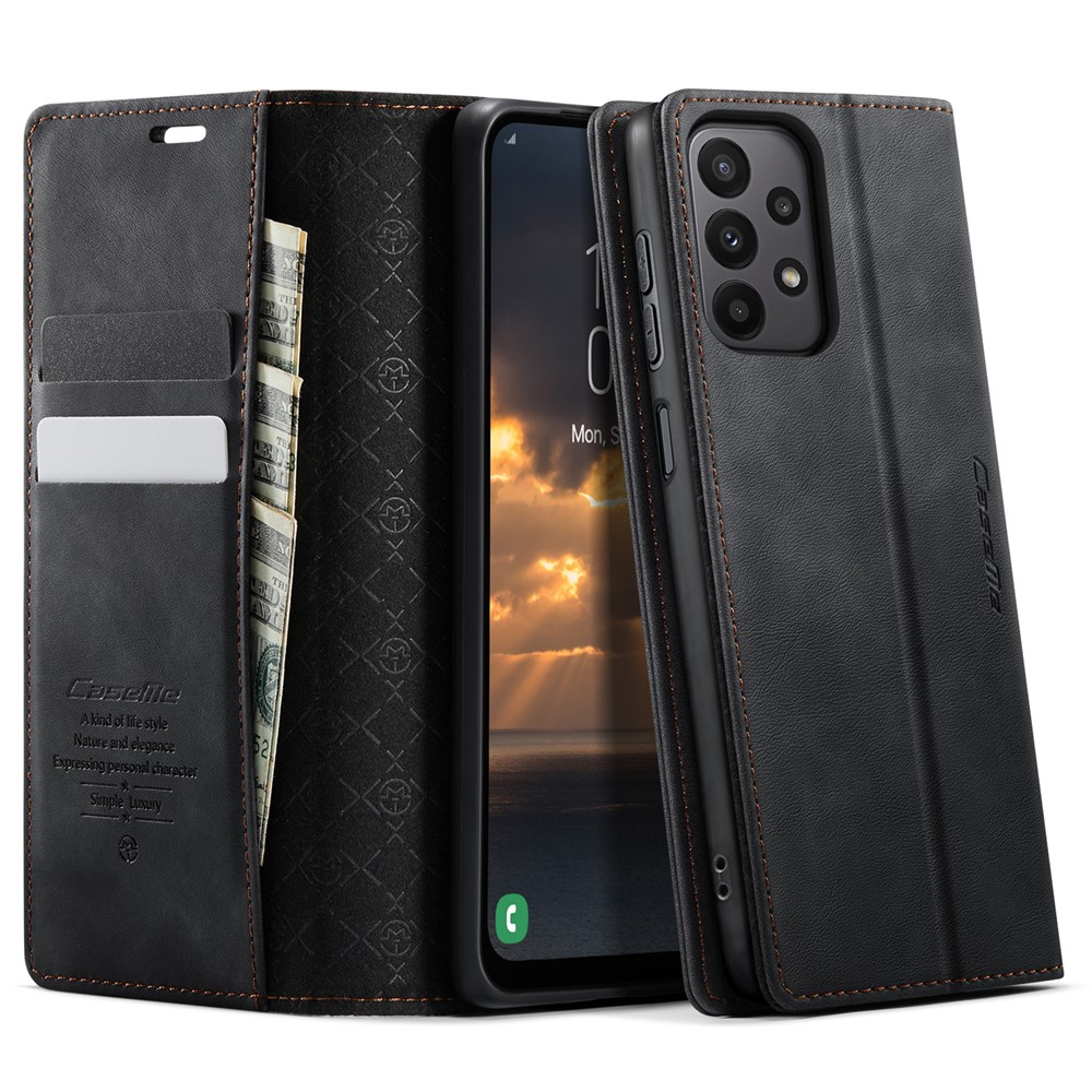 CASEME For Samsung Galaxy M23 5G / Galaxy A23 4G Case  033 Series RFID Blocking Wallet Stand Calf Texture Leather Phone Cover - Black