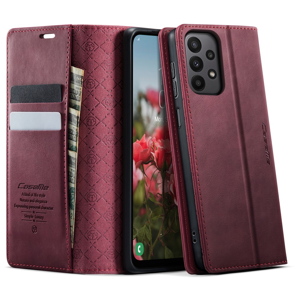 CASEME For Samsung Galaxy M23 5G / Galaxy A23 4G Case 033 Series RFID Blocking Wallet Stand Calf Texture Leather Phone Cover - Red