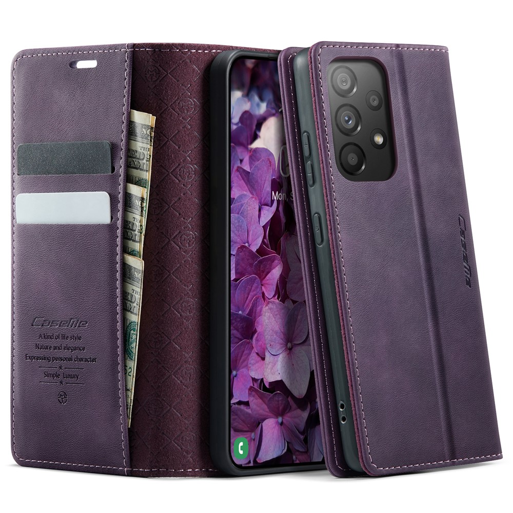 CASEME For Samsung Galaxy A33 5G Case 033 Series RFID Blocking Wallet Stand Calf Texture Leather Phone Cover - Purple
