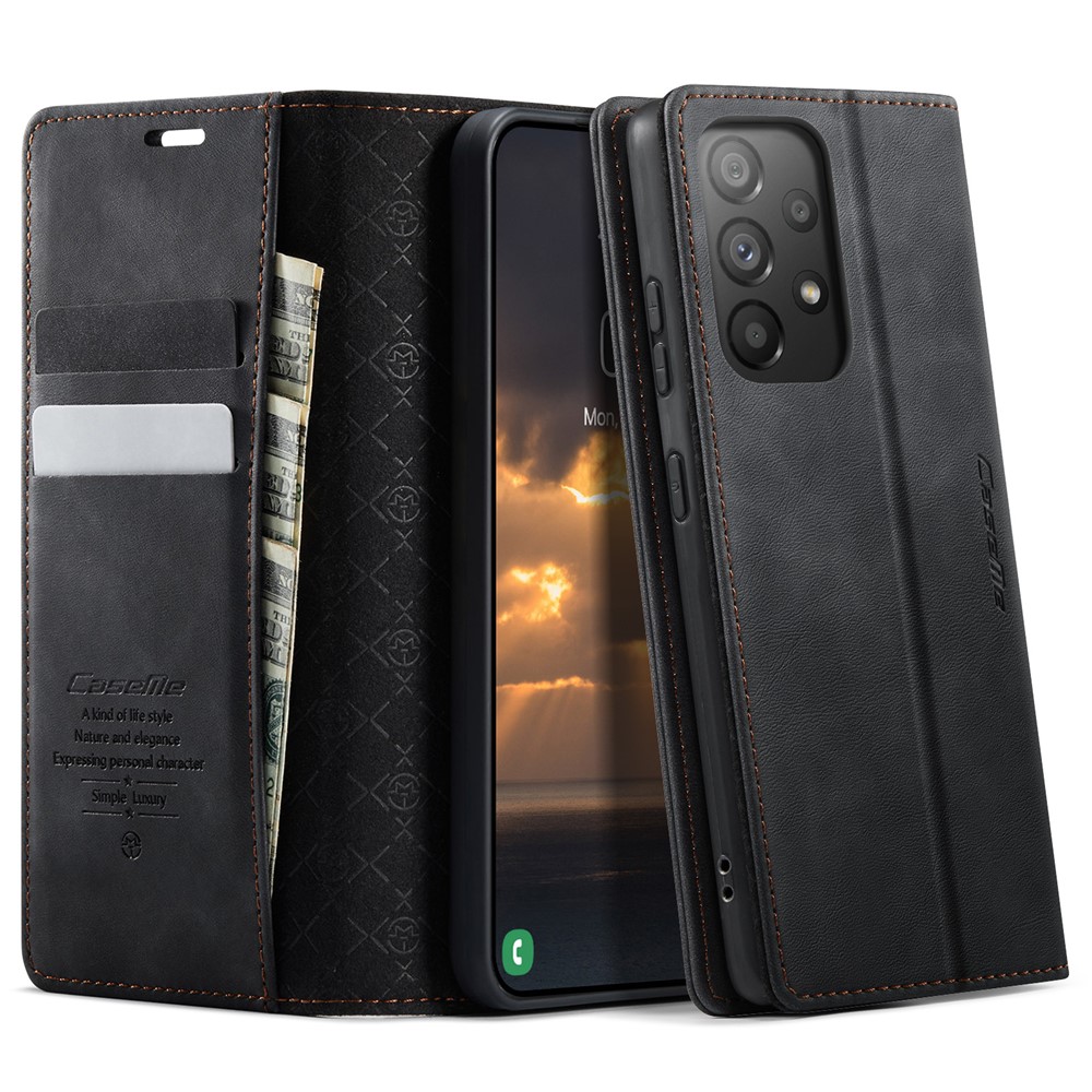 CASEME For Samsung Galaxy A33 5G Case 033 Series RFID Blocking Wallet Stand Calf Texture Leather Phone Cover - Black