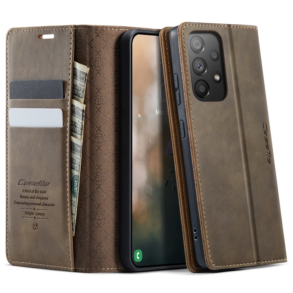 CASEME For Samsung Galaxy A33 5G Case  033 Series RFID Blocking Wallet Stand Calf Texture Leather Phone Cover - Coffee