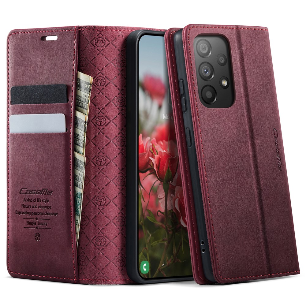 CASEME For Samsung Galaxy A33 5G Case 033 Series RFID Blocking Wallet Stand Calf Texture Leather Phone Cover - Red