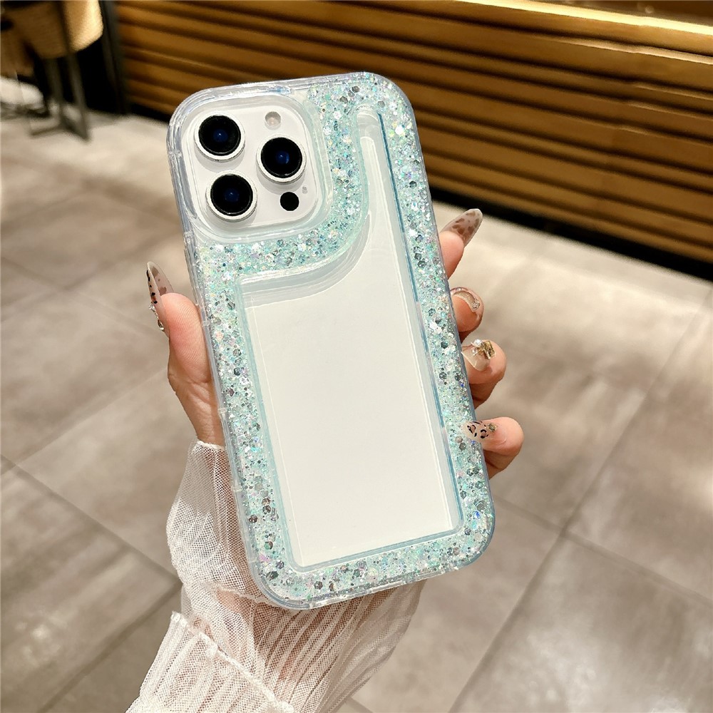 For iPhone 16 Pro Max Case Glitter Rhinestone Epoxy Design TPU Shockproof Phone Cover - Green