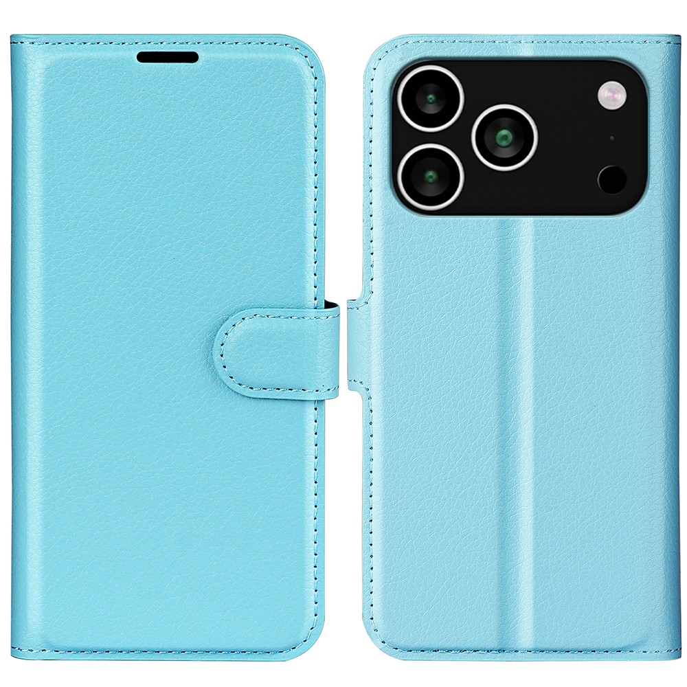 For iPhone 17 Pro Max Case Litchi Texture Shockproof Leather Wallet Phone Cover - Blue