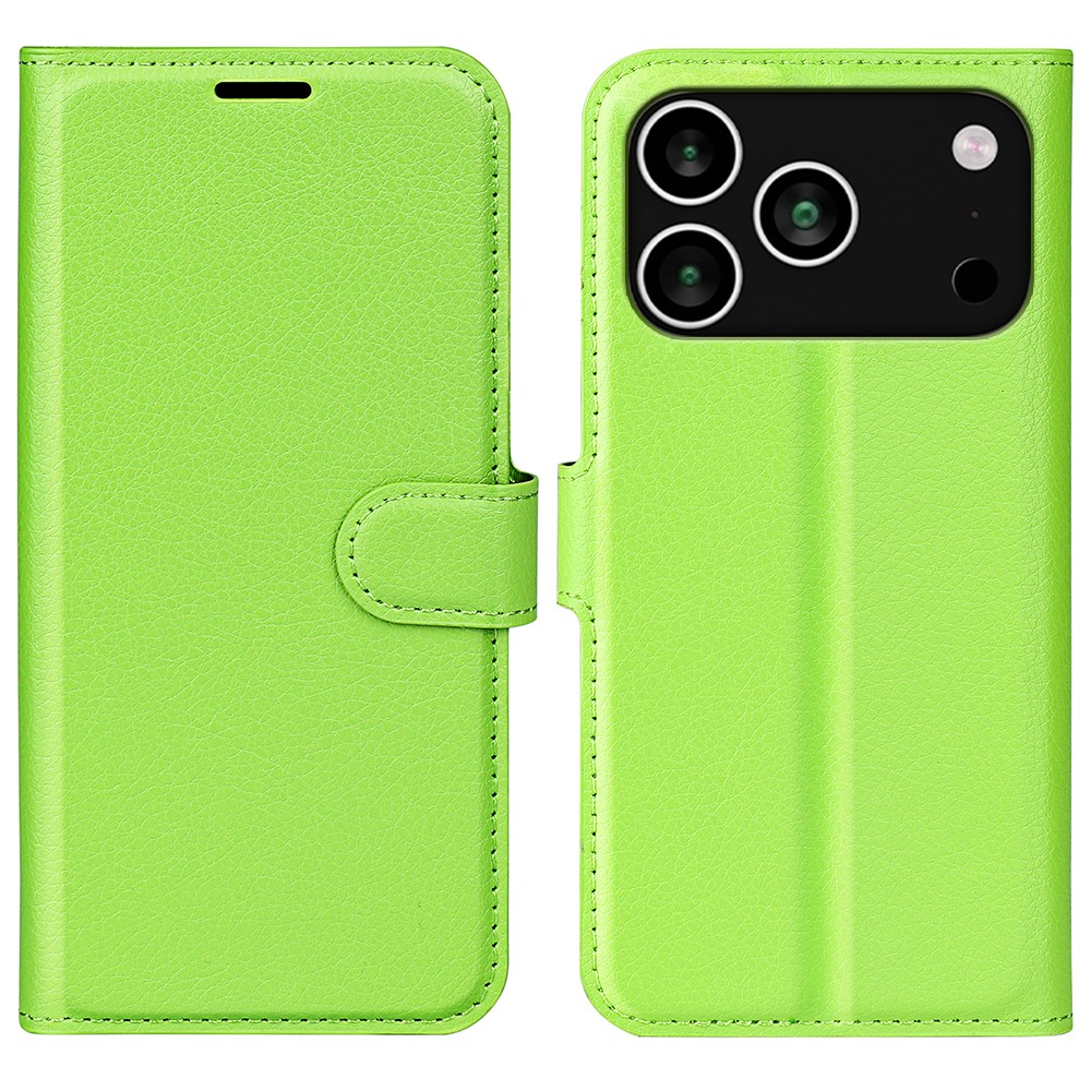 For iPhone 17 Pro Max Case Litchi Texture Shockproof Leather Wallet Phone Cover - Green
