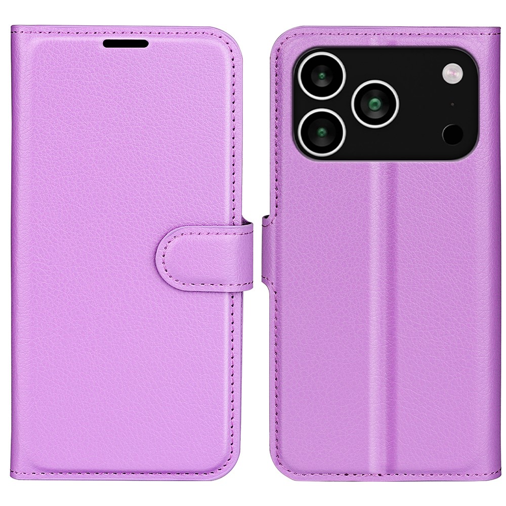 For iPhone 17 Pro Max Case Litchi Texture Shockproof Leather Wallet Phone Cover - Purple