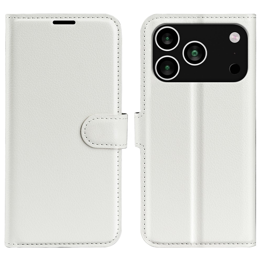 For iPhone 17 Pro Case Litchi Texture Shockproof Leather Wallet Phone Cover - White