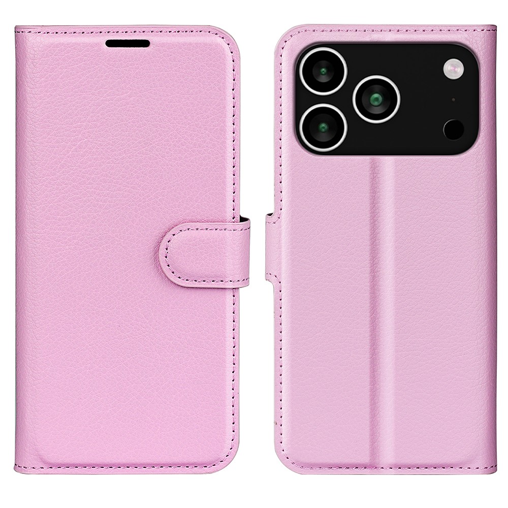 For iPhone 17 Pro Case Litchi Texture Shockproof Leather Wallet Phone Cover - Pink