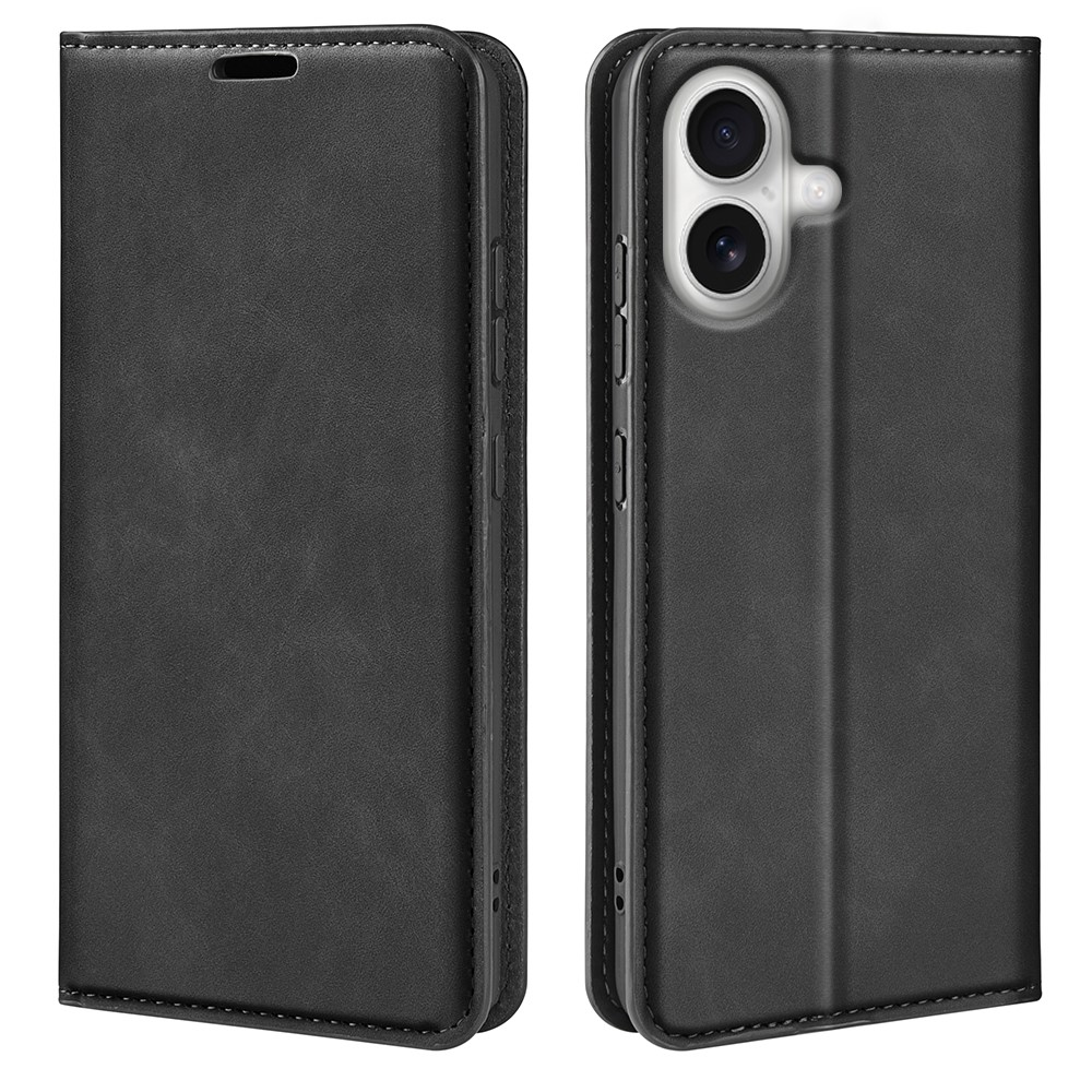 For iPhone 17 Case Skin Touch Leather Wallet Phone Cover - Black