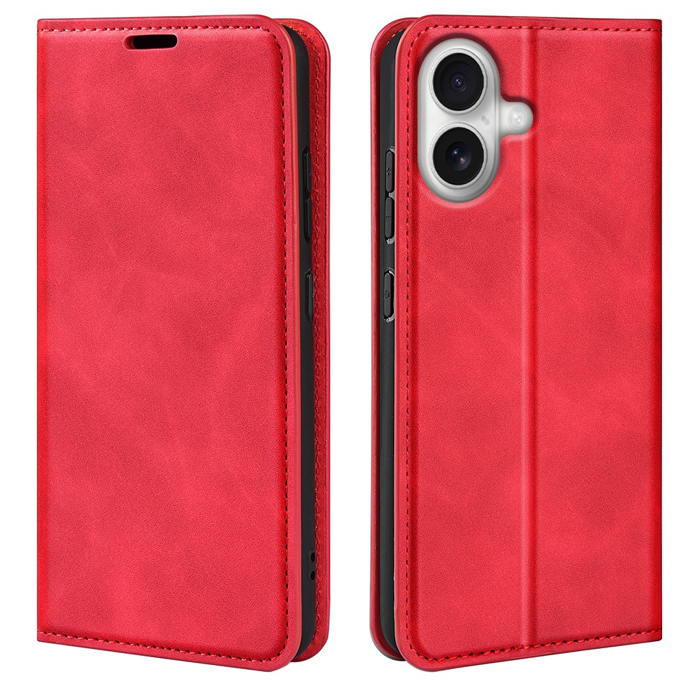 For iPhone 17 Case Skin Touch Leather Wallet Phone Cover - Red