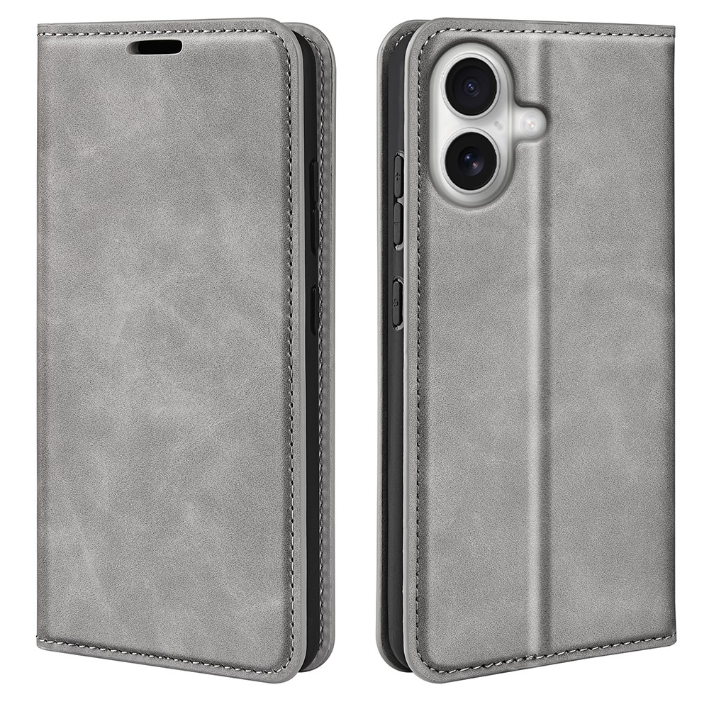 For iPhone 17 Case Skin Touch Leather Wallet Phone Cover - Grey