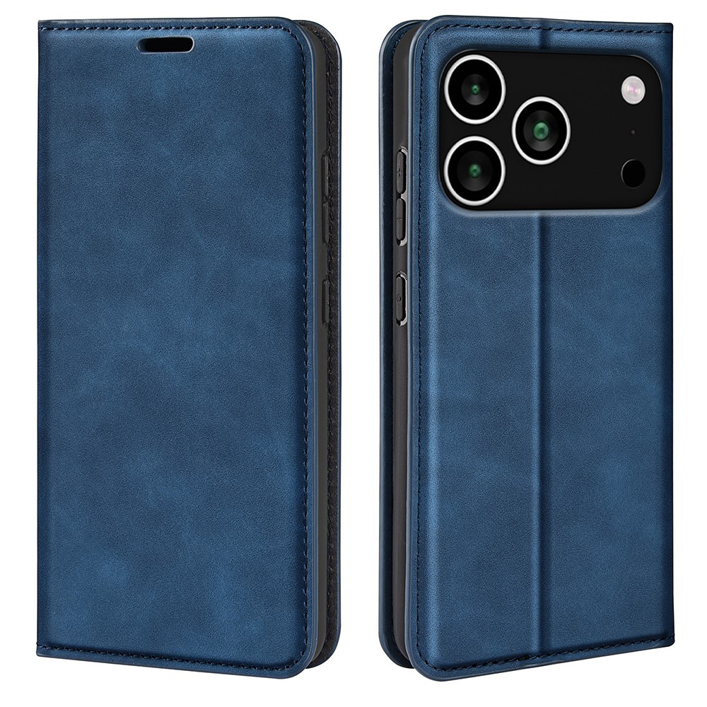 For iPhone 17 Pro Case Skin Touch Leather Wallet Phone Cover - Blue