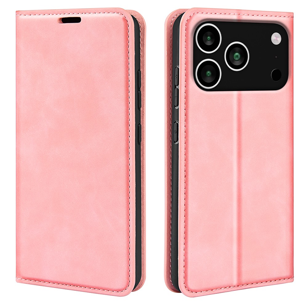 For iPhone 17 Pro Case Skin Touch Leather Wallet Phone Cover - Pink