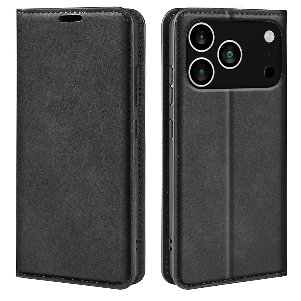 For iPhone 17 Pro Case Skin Touch Leather Wallet Phone Cover - Black