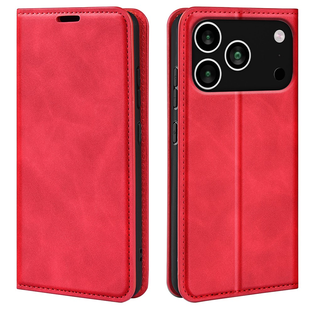 For iPhone 17 Pro Max Case Skin Touch Leather Wallet Phone Cover - Red