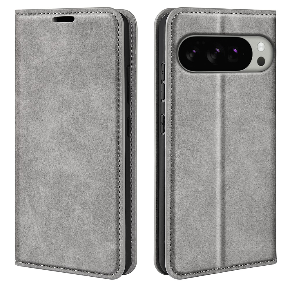 For Google Pixel 10 Pro XL Case Skin Touch Leather Wallet Phone Cover - Grey