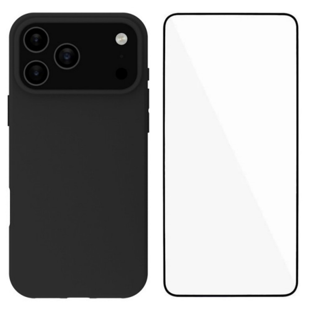 For iPhone 17 Pro TPU Case WANLONFENG MS Series Matte Back Cover with Tempered Glass (Big Hole Lens) - Black