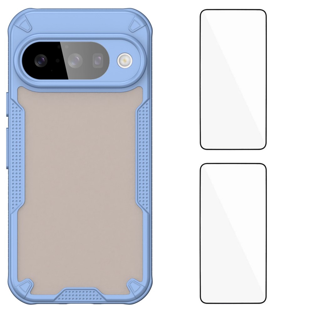 For Google Pixel 10 Pro Back Cover WANLONFENG MFFJ2 Series TPU + Acrylic Phone Case with 2PCS Tempered Glass - Blue