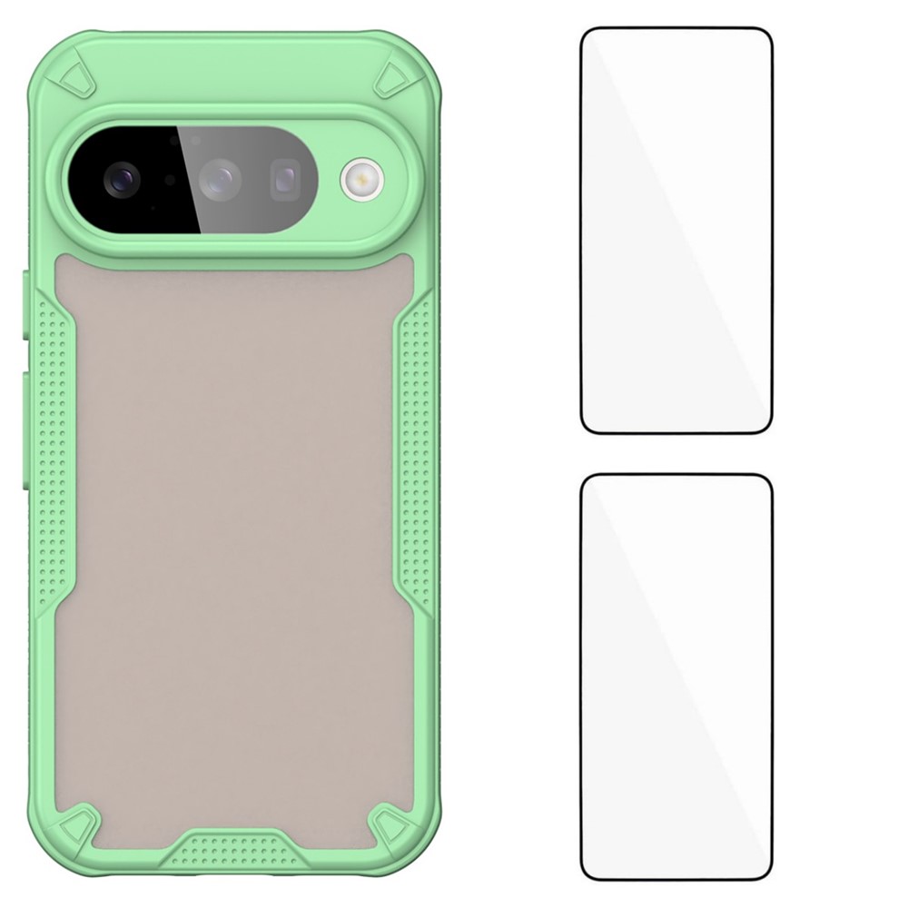 For Google Pixel 10 Pro Back Cover WANLONFENG MFFJ2 Series TPU + Acrylic Phone Case with 2PCS Tempered Glass - Green