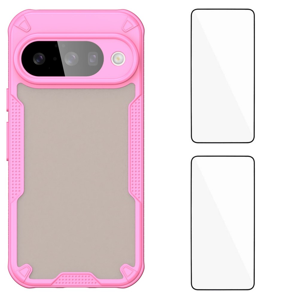 For Google Pixel 10 Pro Back Cover WANLONFENG MFFJ2 Series TPU + Acrylic Phone Case with 2PCS Tempered Glass - Pink