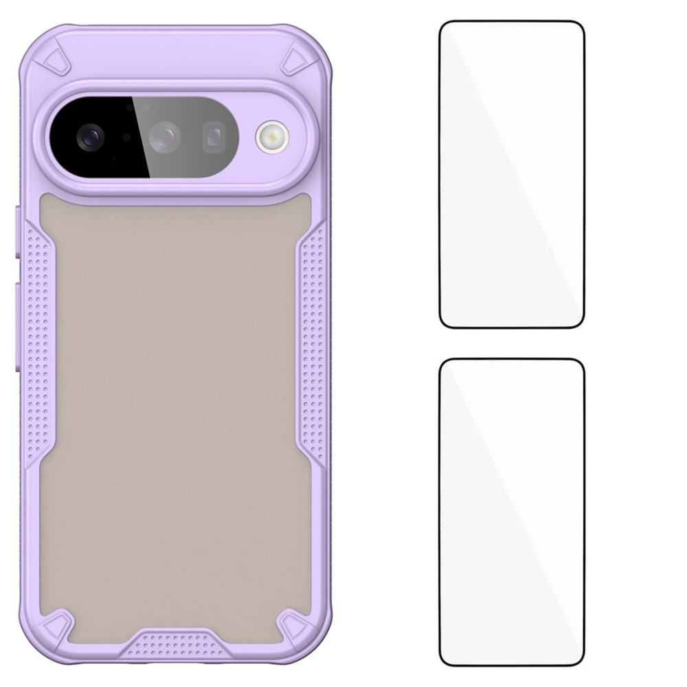 For Google Pixel 10 Pro Back Cover WANLONFENG MFFJ2 Series TPU + Acrylic Phone Case with 2PCS Tempered Glass - Purple