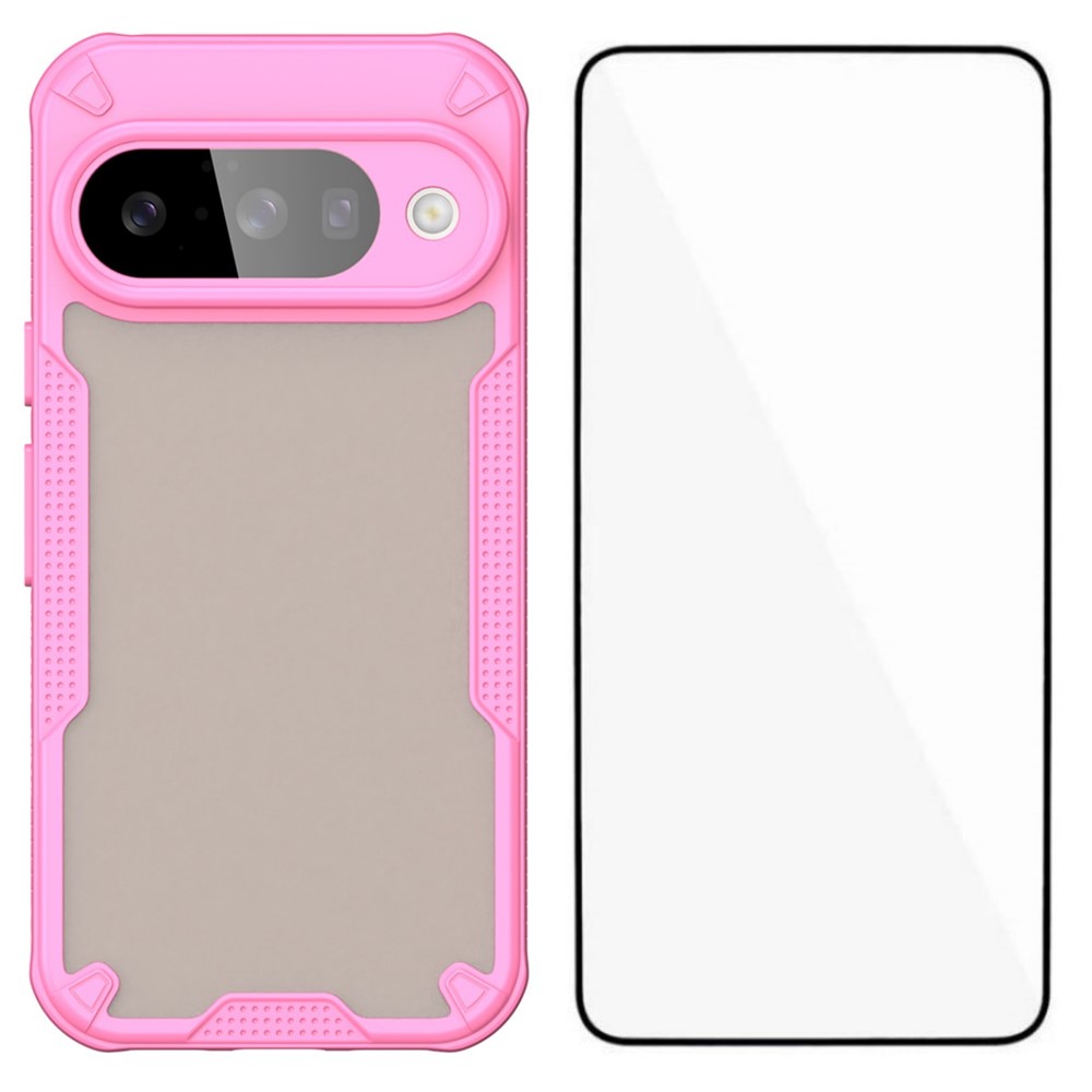 For Google Pixel 10 Pro Case WANLONFENG MFFJ Series Anti Drop TPU Phone Back Cover with Screen Film - Pink