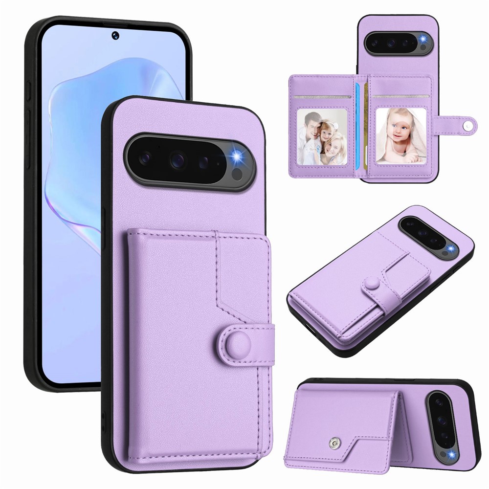 For Google Pixel 10 Pro / Google Pixel 10 Case RFID Blocking Card Holder Kickstand TPU + PU Leather Phone Back Cover - Purple