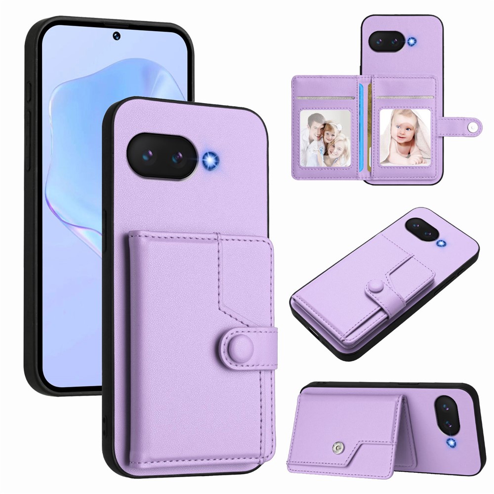 For Google Pixel 9a Case RFID Blocking Card Holder Kickstand TPU + PU Leather Phone Back Cover - Purple