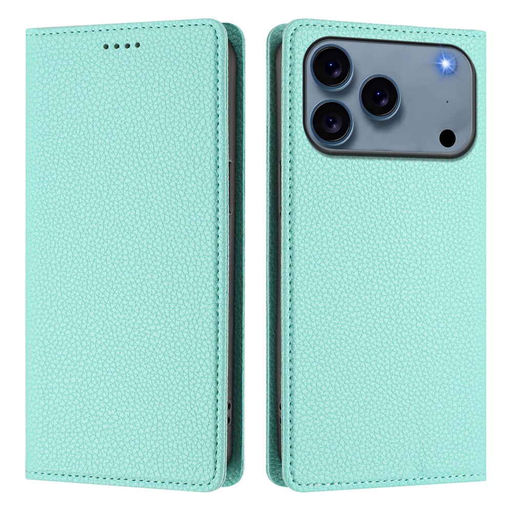 For iPhone 17 Pro Max Wallet Case RFID Blocking Litchi Texture Leather Mobile Cover - Mint Green