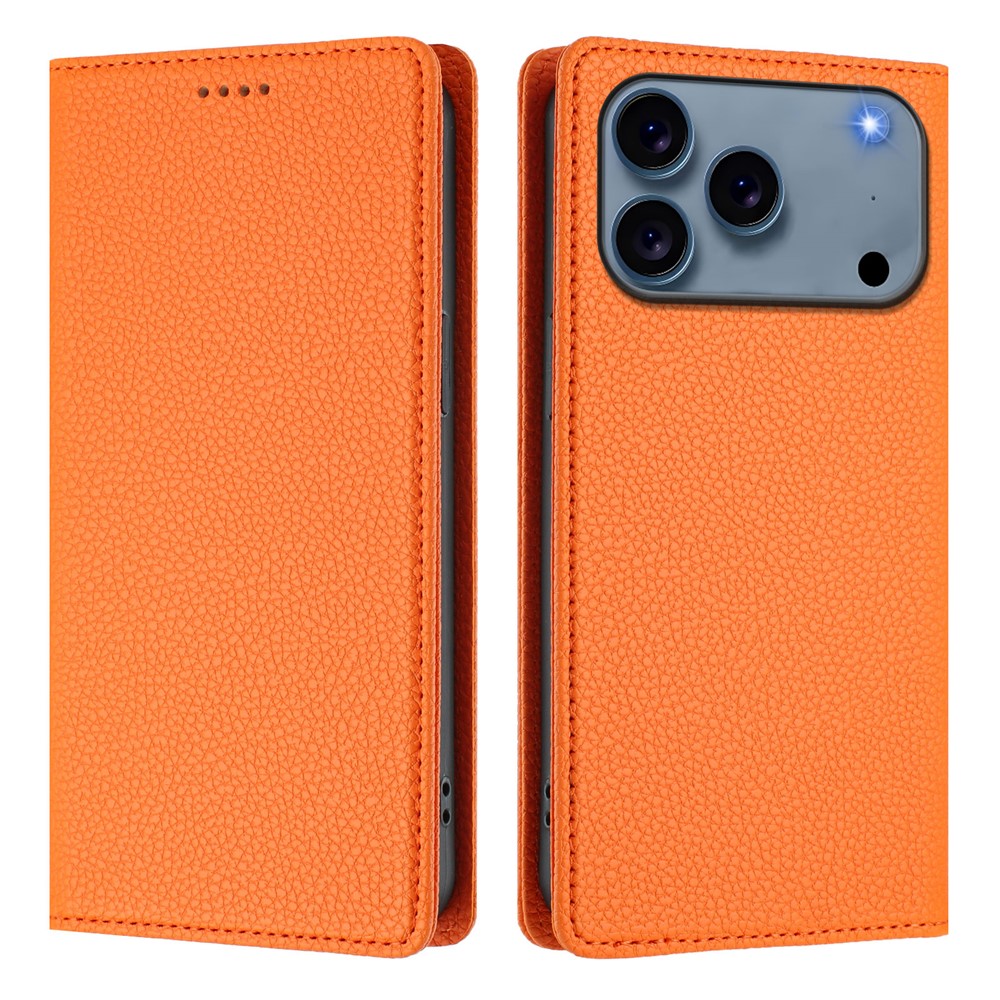 For iPhone 17 Pro Max Wallet Case RFID Blocking Litchi Texture Leather Mobile Cover - Orange