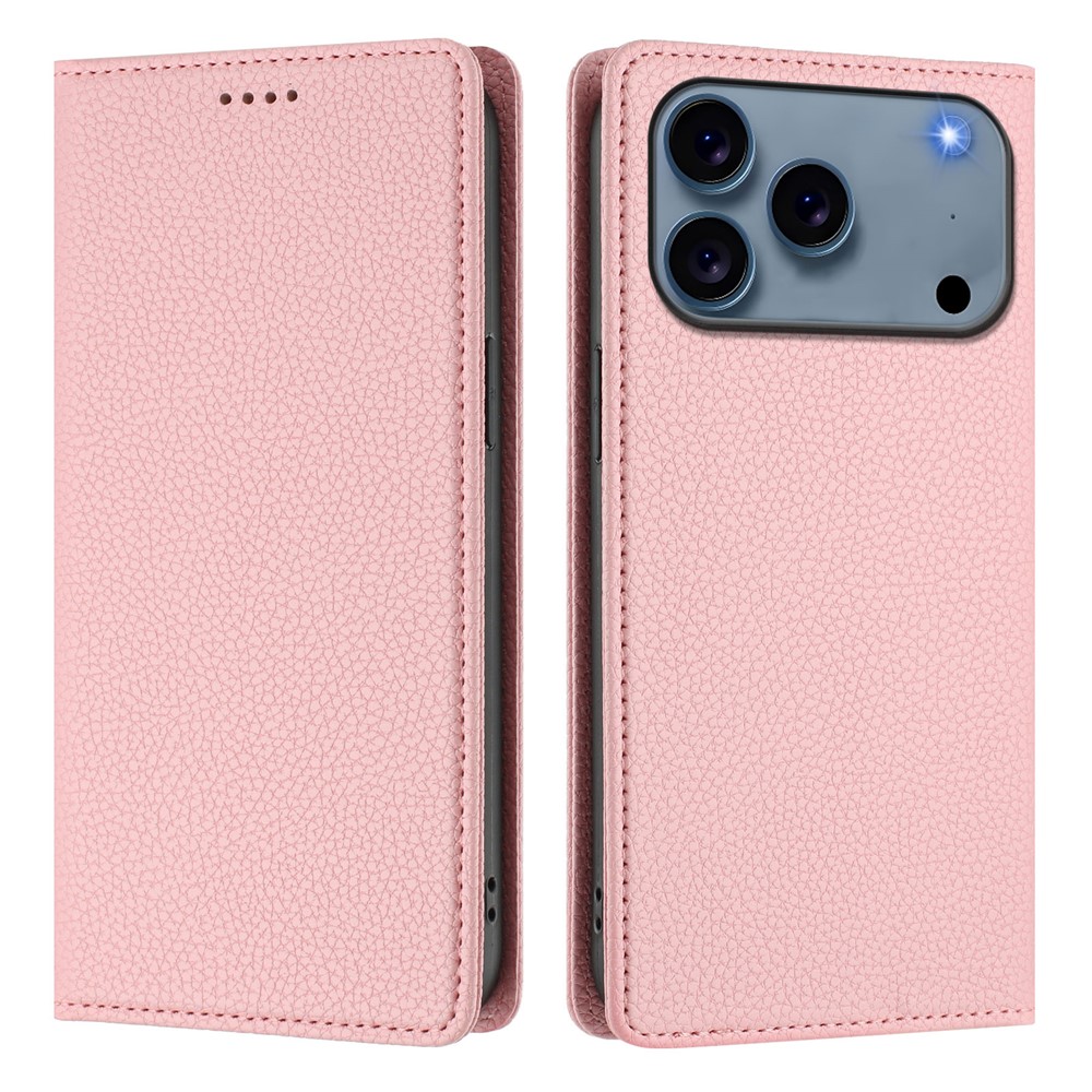 For iPhone 17 Pro Max Wallet Case RFID Blocking Litchi Texture Leather Mobile Cover - Pink