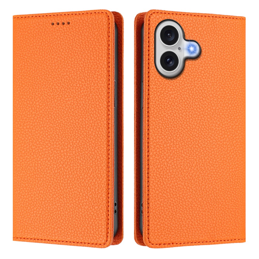 For iPhone 17 Wallet Case RFID Blocking Litchi Texture Leather Mobile Cover - Orange