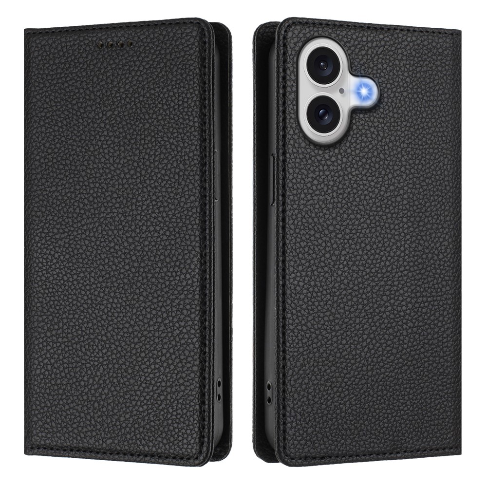 For iPhone 17 Wallet Case RFID Blocking Litchi Texture Leather Mobile Cover - Black