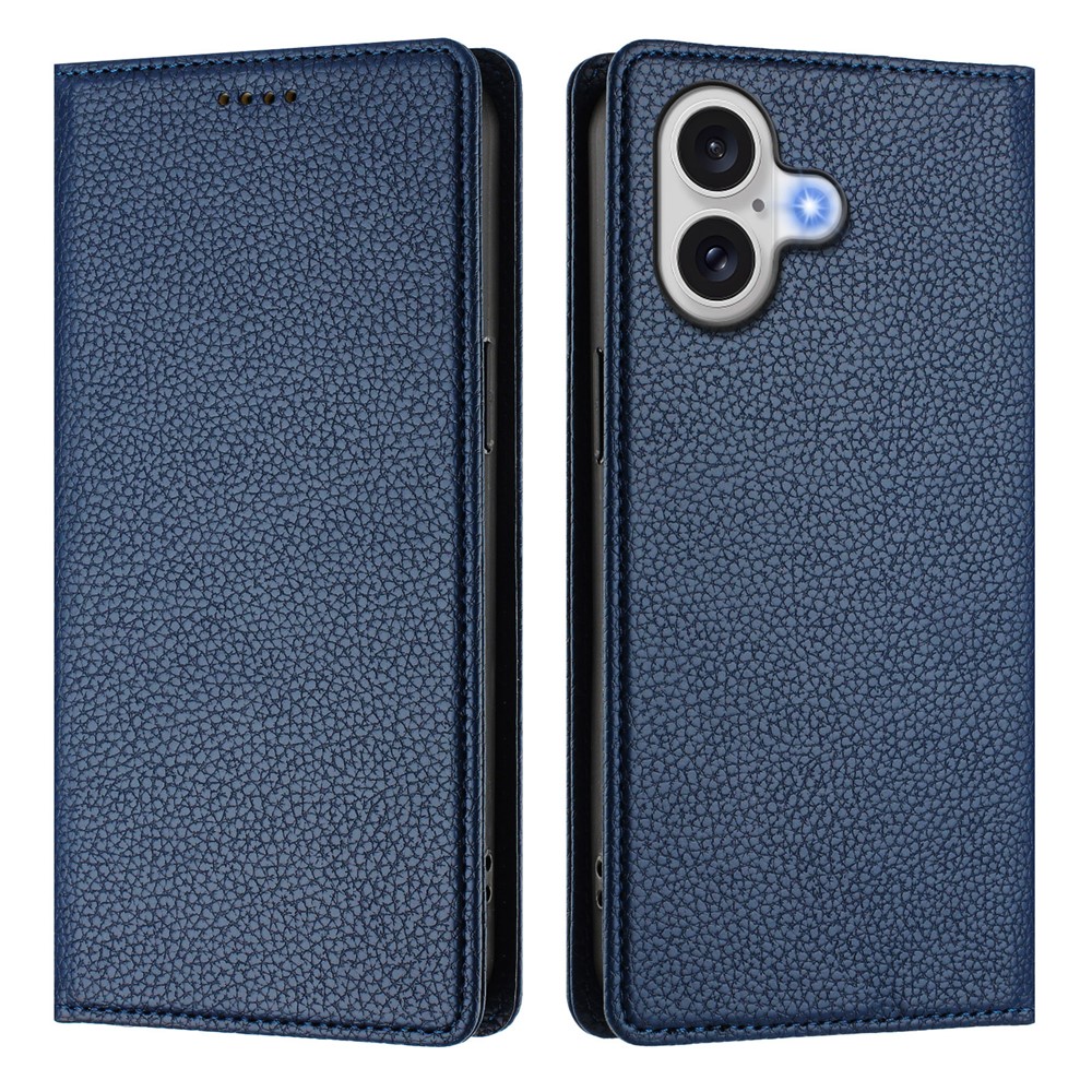 For iPhone 17 Wallet Case RFID Blocking Litchi Texture Leather Mobile Cover - Dark Blue