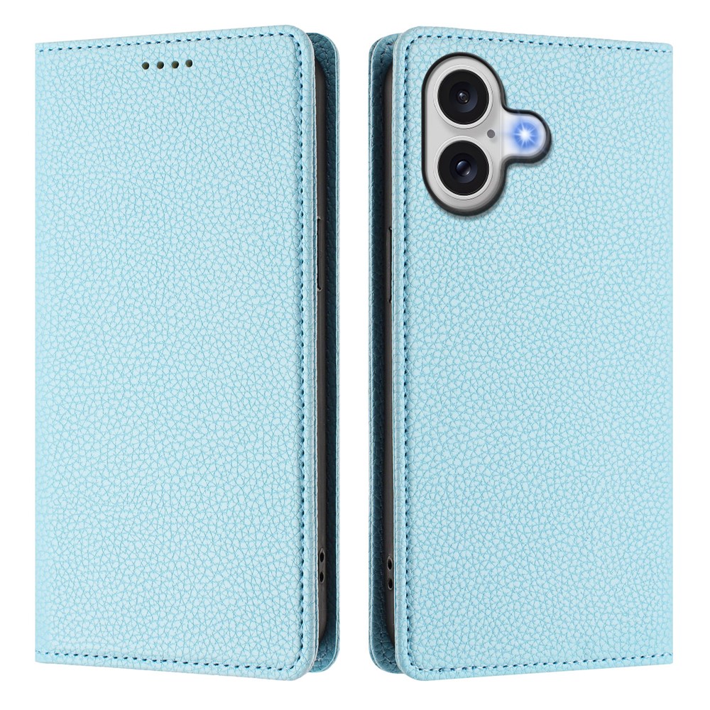 For iPhone 17 Wallet Case RFID Blocking Litchi Texture Leather Mobile Cover - Baby Blue