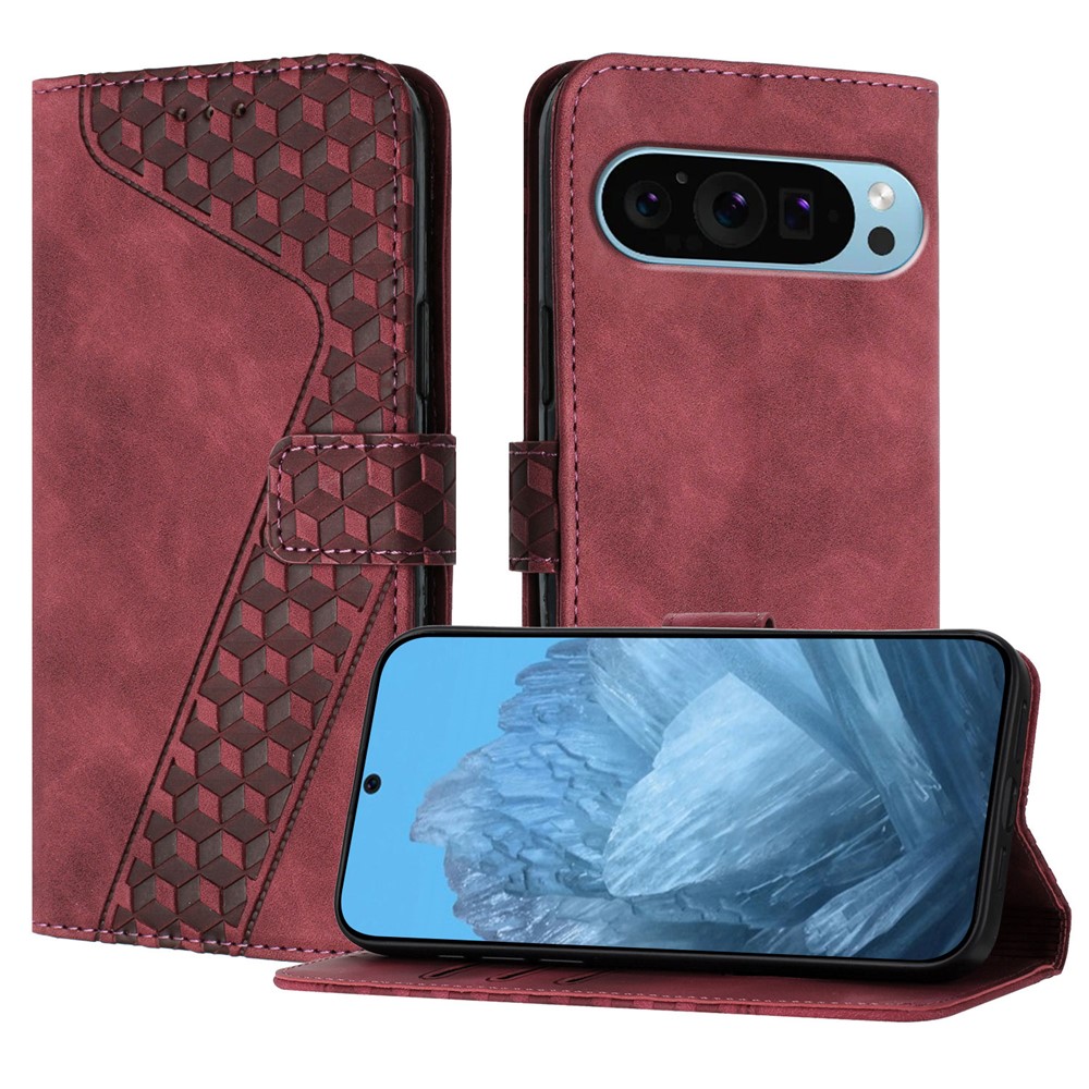 For Google Pixel 9 Leather Case 7-Shaped Pattern Wallet Stand Shockproof Phone Cover - Brown