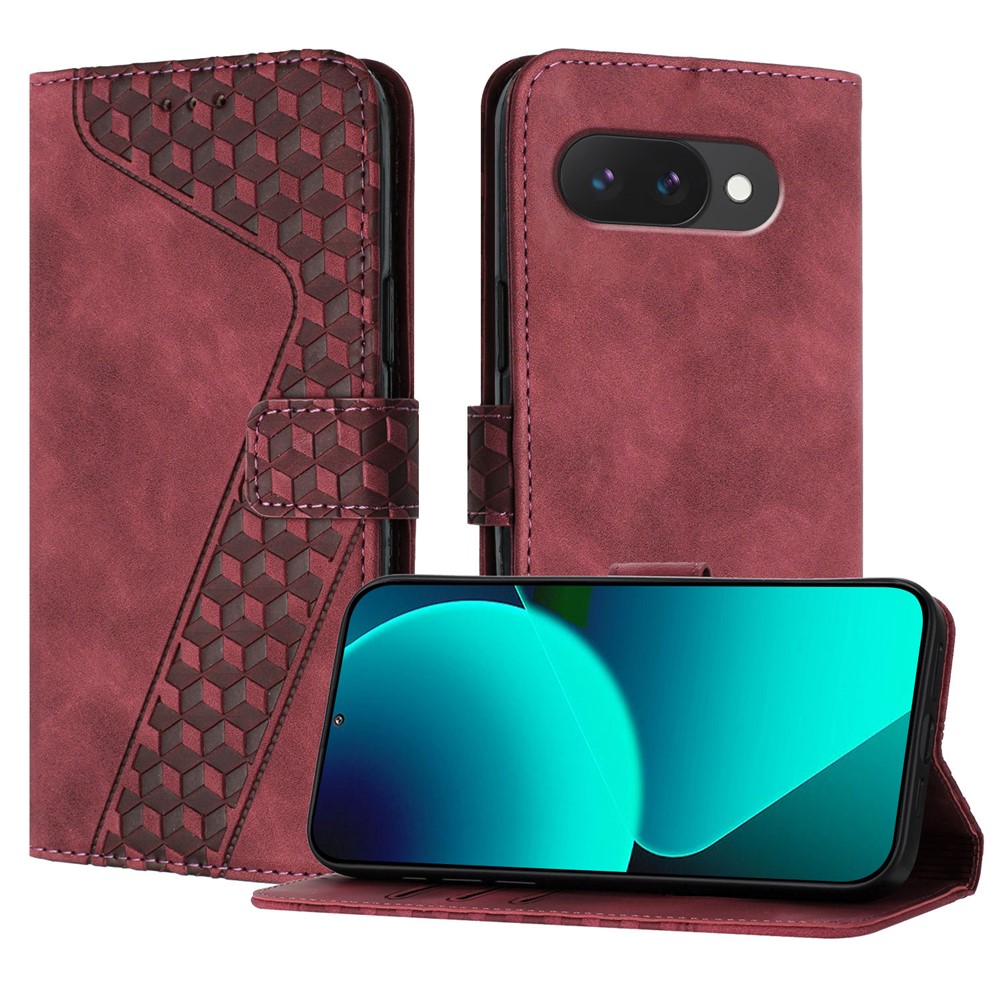 For Google Pixel 9a Leather Case 7-Shaped Pattern Wallet Stand Shockproof Phone Cover - Brown