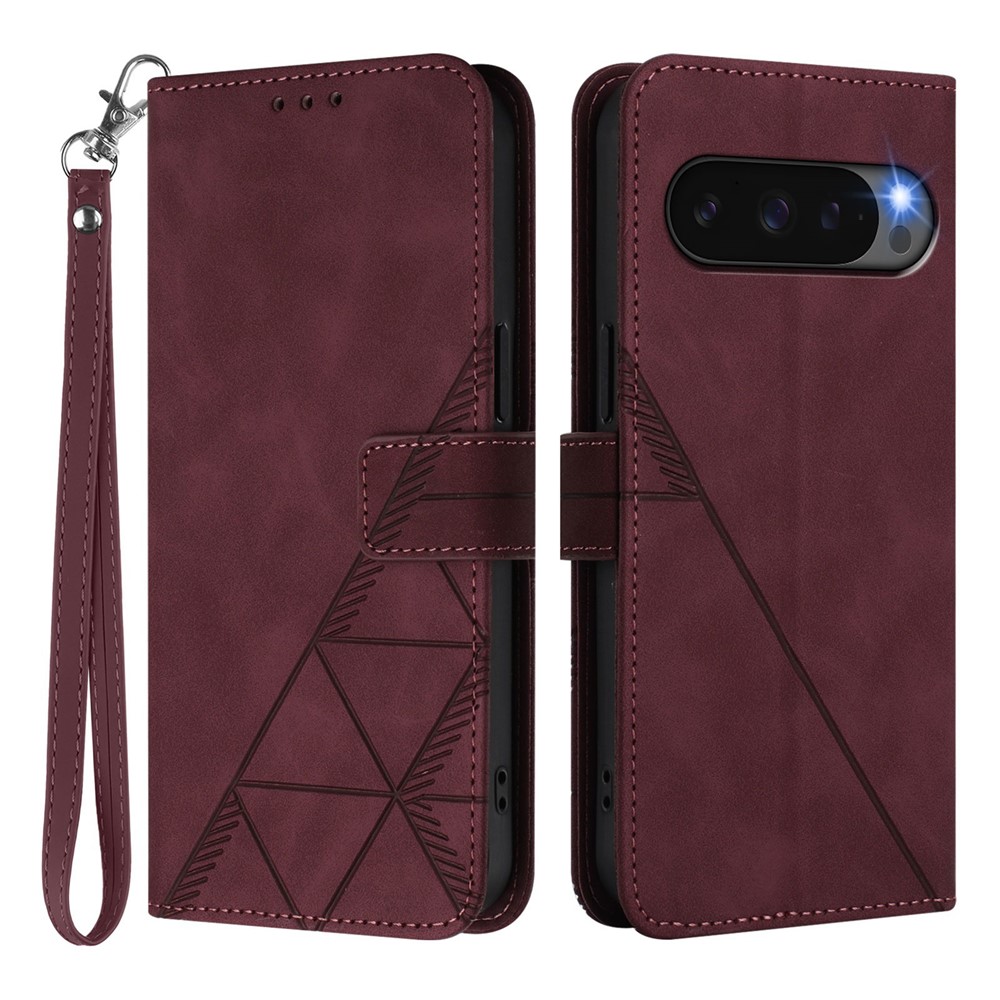 For Google Pixel 10 Pro XL Leather Case with Hand Strap Wallet Stand Phone Cover - Wine Red
