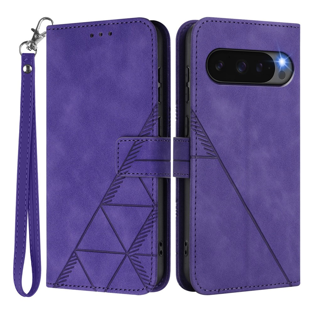 For Google Pixel 10 Pro XL Leather Case with Hand Strap Wallet Stand Phone Cover - Purple