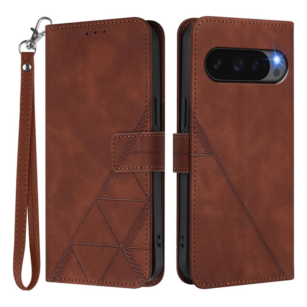 For Google Pixel 10 Pro XL Leather Case with Hand Strap Wallet Stand Phone Cover - Brown