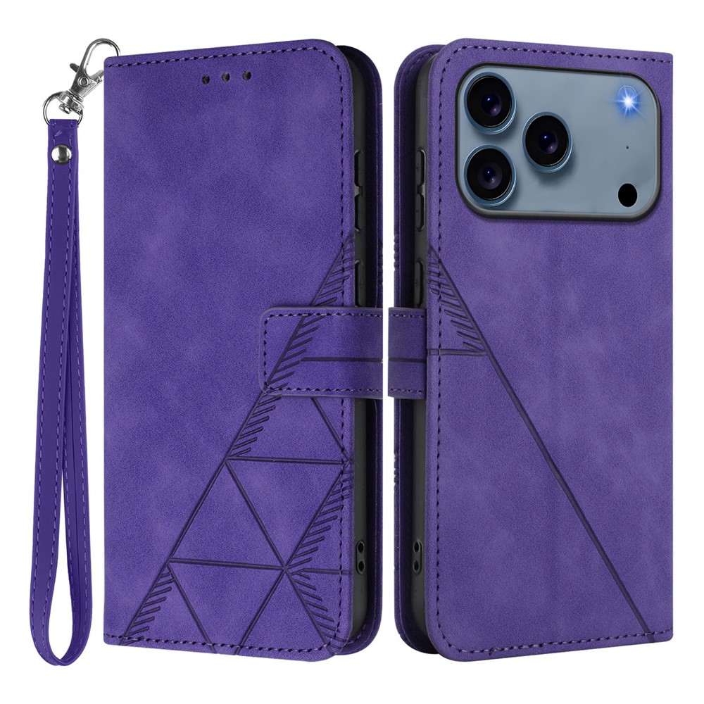 For iPhone 17 Pro Leather Case with Hand Strap Wallet Stand Phone Cover - Purple