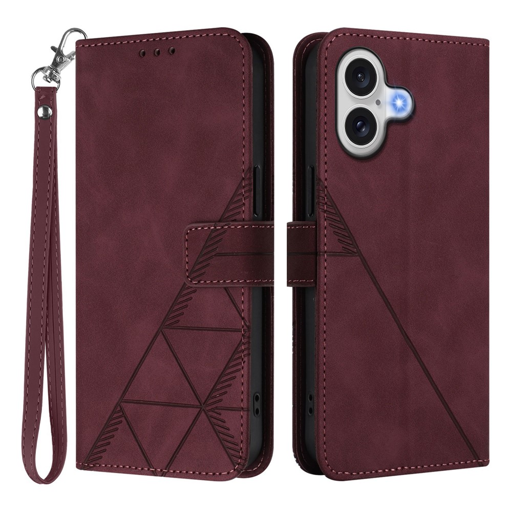 For iPhone 17 Leather Case with Hand Strap Wallet Stand Phone Cover - Wine Red