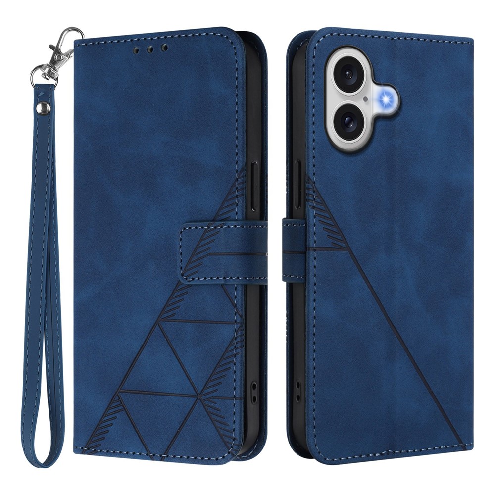 For iPhone 17 Leather Case with Hand Strap Wallet Stand Phone Cover - Sapphire