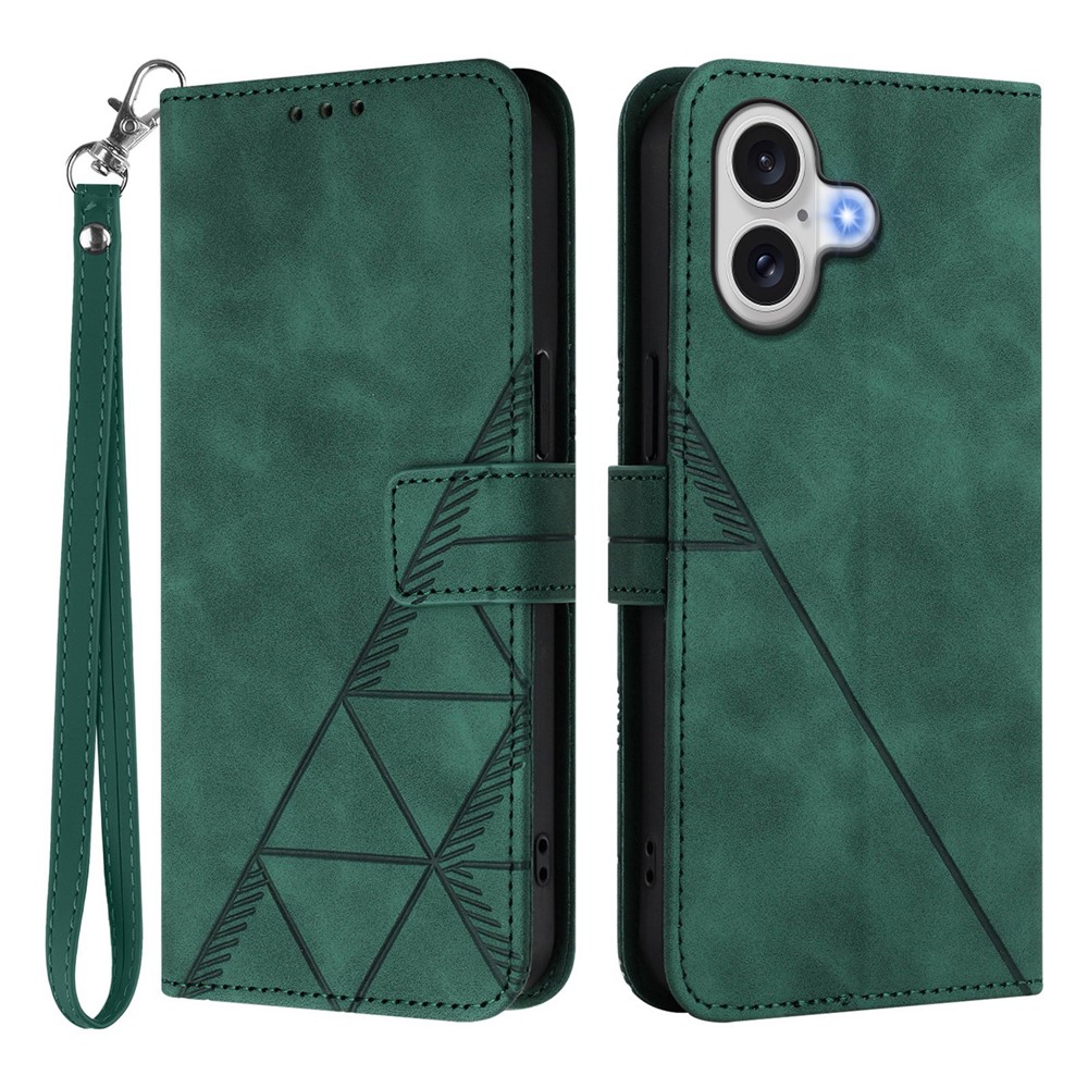 For iPhone 17 Leather Case with Hand Strap Wallet Stand Phone Cover - Blackish Green