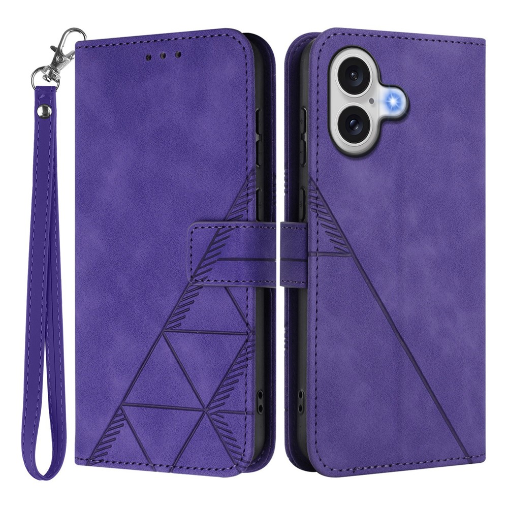 For iPhone 17 Leather Case with Hand Strap Wallet Stand Phone Cover - Purple