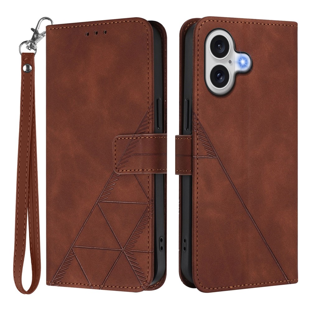 For iPhone 17 Leather Case with Hand Strap Wallet Stand Phone Cover - Brown