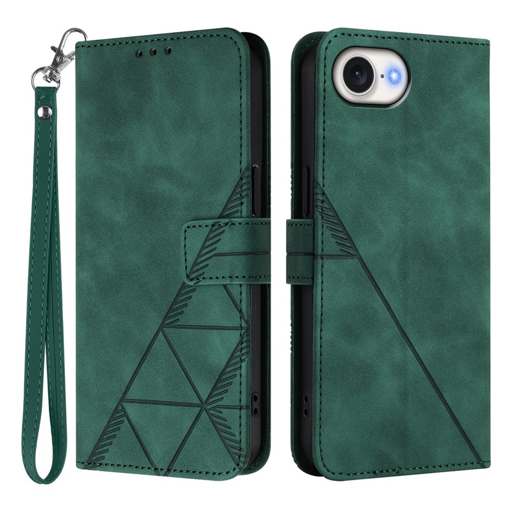 For iPhone 16e Leather Case with Hand Strap Wallet Stand Phone Cover - Blackish Green