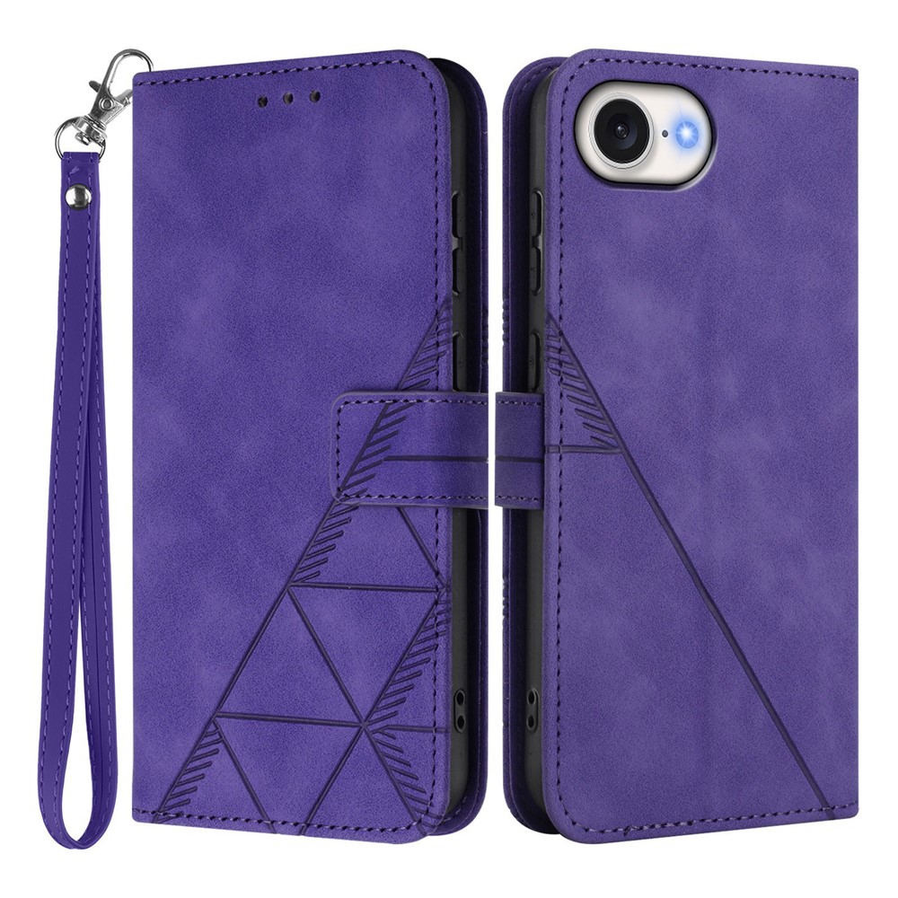 For iPhone 16e Leather Case with Hand Strap Wallet Stand Phone Cover - Purple